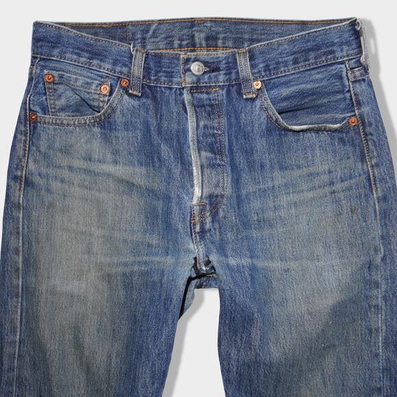 Levi’s Distressed 501 Button Fly Blue Jeans 30x32 100% Cotton - Picture 2 of 16